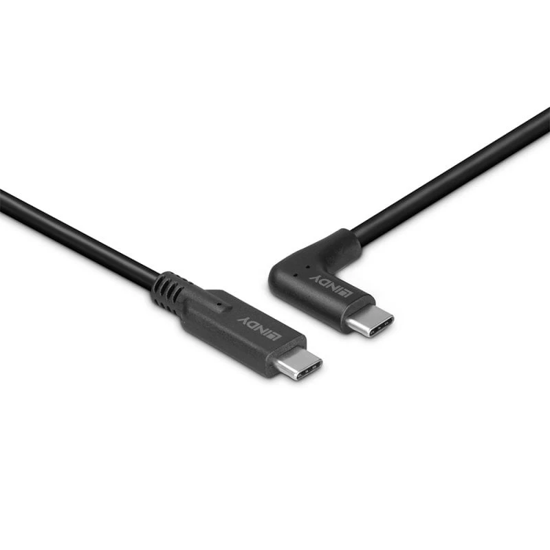 Lindy 0.5m USB 3.2 Straight USB-C to Right-Angled USB-C Cable, 10Gbps