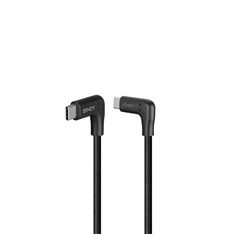 Lindy 0.5m USB 3.2 Right-Angled USB-C to Right-Angled USB-C Cable, 10Gbps