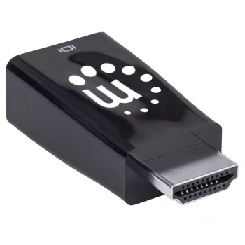 Manhattan HDMI to VGA (with Audio) Converter, 1080p, Male to Female, Micro-USB Power Input Port for additional power if needed, Black, Three Year Warranty