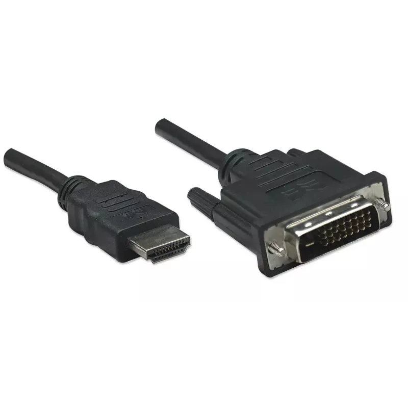 Manhattan HDMI to DVI-D 24+1 Cable, 1m, Male to Male, Black, Dual Link, Compatible with DVD-D, Lifetime Warranty, Equivalent to HDDVIMM1M