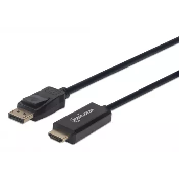 Manhattan DisplayPort 1.1 to HDMI Cable, 1080p@60Hz, 1.8m, Male to Male, DP With Latch, Black, Not Bi-Directional, Three Year Warranty