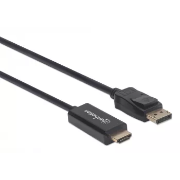 Manhattan DisplayPort 1.1 to HDMI Cable, 1080p@60Hz, 1.8m, Male to Male, DP With Latch, Black, Not Bi-Directional, Three Year Warranty