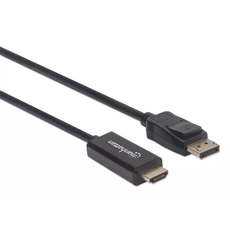 Manhattan DisplayPort 1.1 to HDMI Cable, 1080p@60Hz, 1.8m, Male to Male, DP With Latch, Black, Not Bi-Directional, Three Year Warranty
