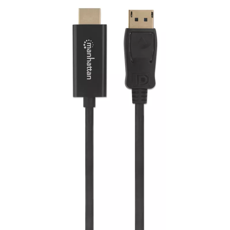Manhattan DisplayPort 1.1 to HDMI Cable, 1080p@60Hz, 1.8m, Male to Male, DP With Latch, Black, Not Bi-Directional, Three Year Warranty