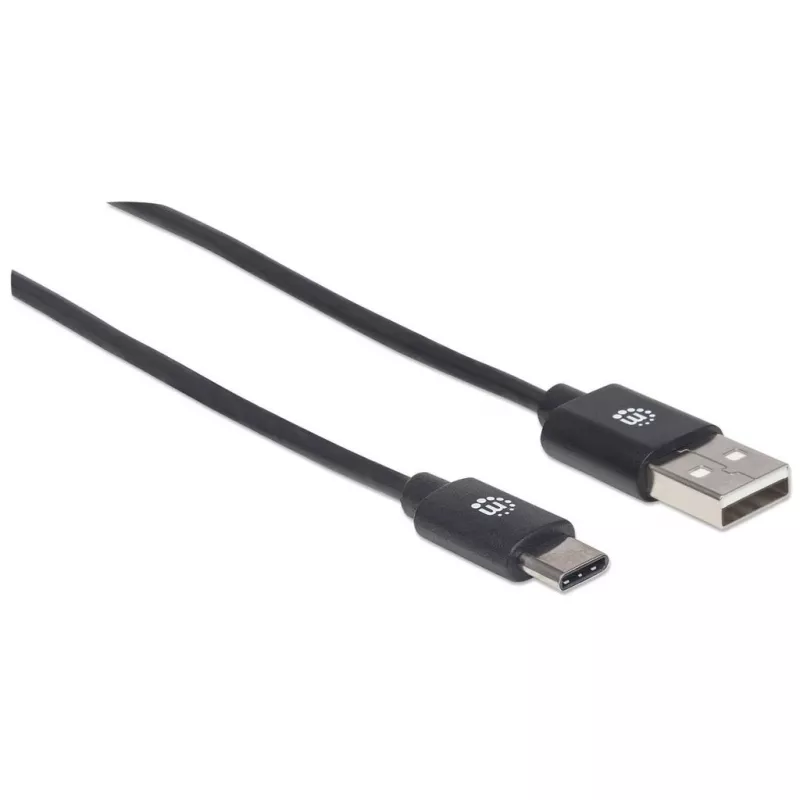 Manhattan USB-C to USB-A Cable, 2m, Male to Male, Black, 480 Mbps (USB 2.0), Hi-Speed USB, Lifetime Warranty, Equivalent to USB2AC2M