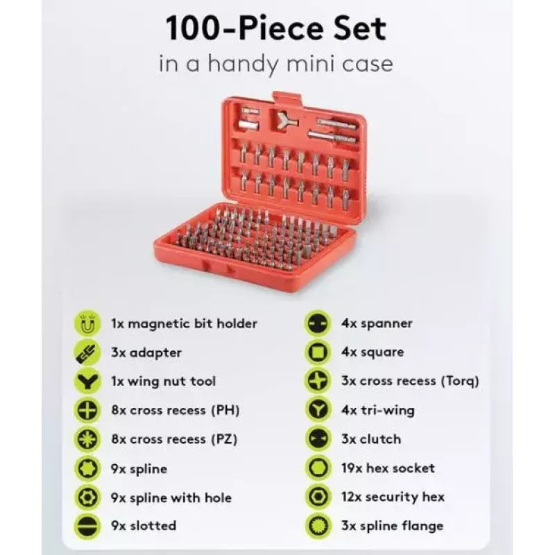 Bit set 100 pcs, MicroConnect 77045 — assortment of 100 screwdriver bits for fastening and repair