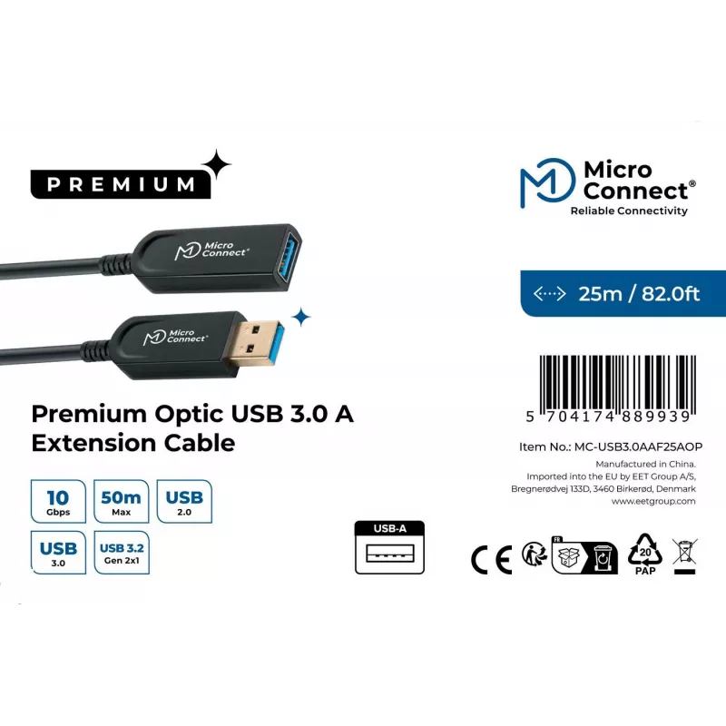 Microconnect MC-USB3.0AAF25AOP USB cable USB 3.2 Gen 2 (3.1 Gen 2) 25 m USB A Black