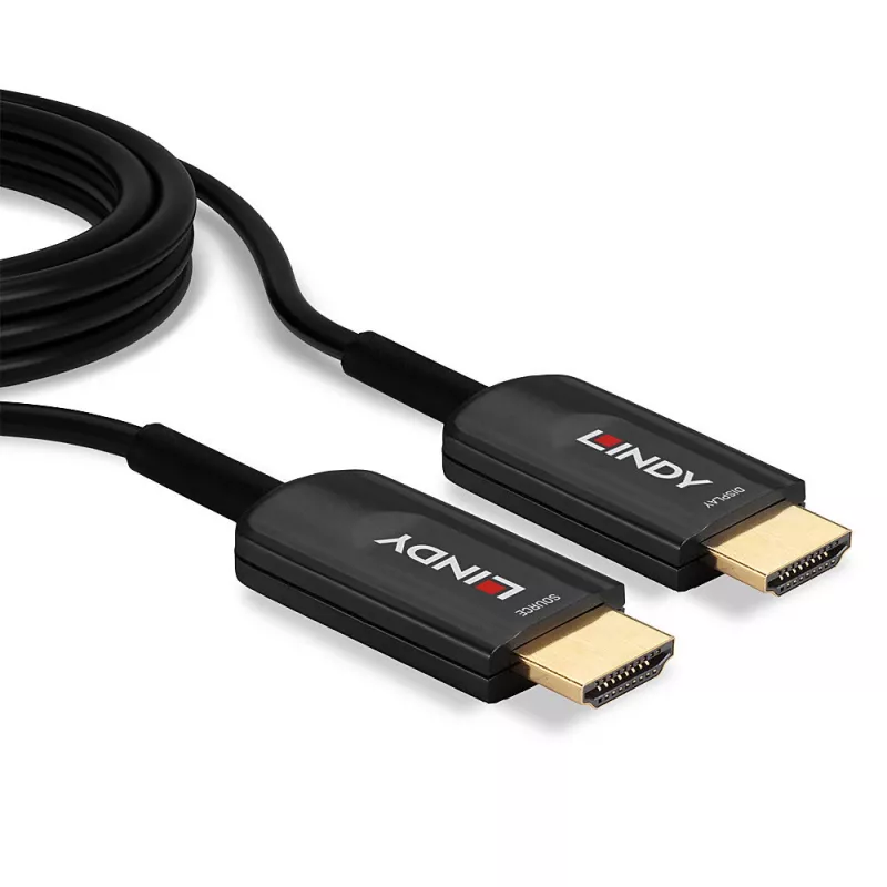 Hybrid fibre-optic HDMI cable Lindy 15 m, Ultra High Speed 48 Gbit/s, HDMI 2.1, gold-plated connectors, black