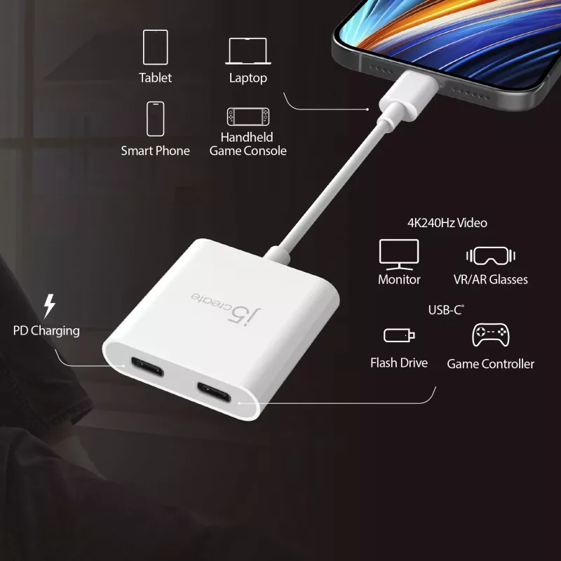 USB-C to Dual USB-C Adapter j5create JCA164-N 3840x2160 240Hz