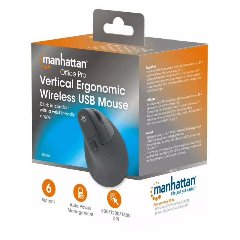 Wireless Mouse Manhattan Ergonomic Vertical Right Handed RF