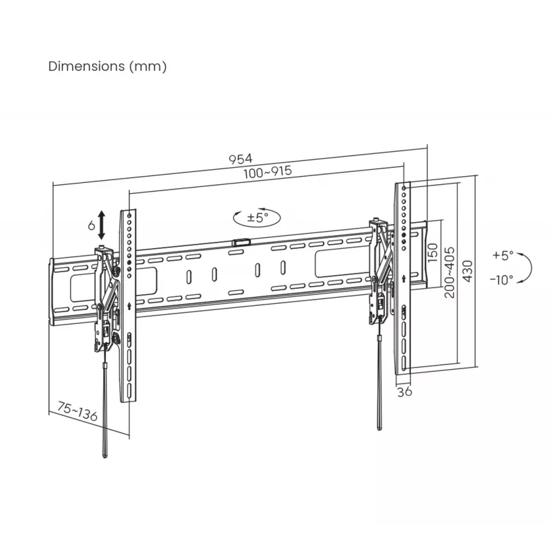 Manhattan TV & Monitor Mount Anti Theft Wall Tilt 43-100 Black VESA 200x200 to 800x400mm Max 75kg