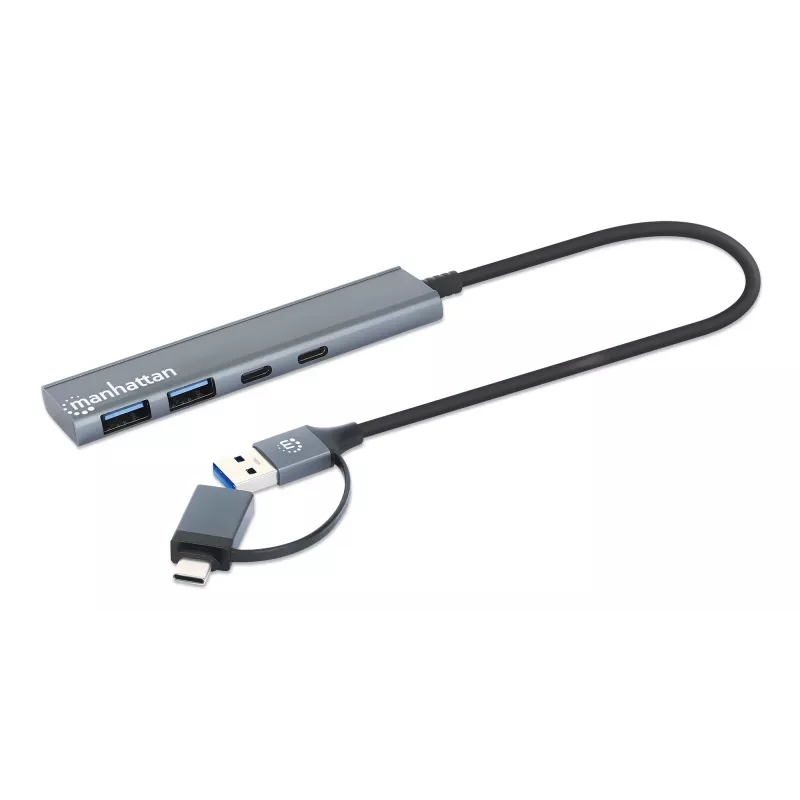 USB-C & USB-A Combo Dock/Hub Manhattan 4 Ports 5 Gbps Aluminium