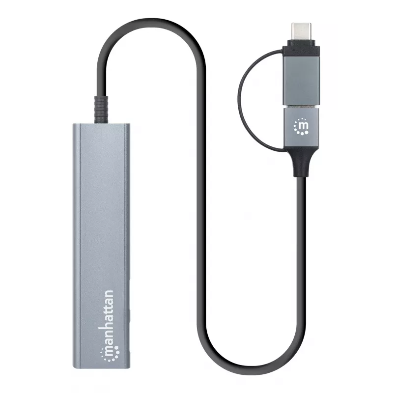 USB-C & USB-A Combo Dock/Hub Manhattan 4 Ports 5 Gbps Aluminium