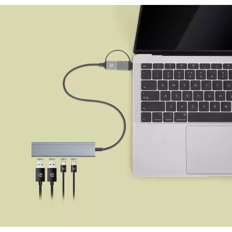 USB-C & USB-A Combo Dock/Hub Manhattan 4 Ports 5 Gbps Aluminium