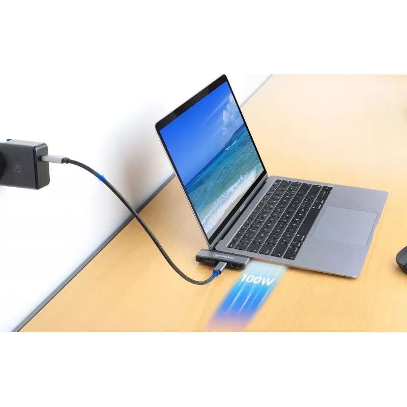 USB-C Travel Dock Manhattan 190404 4 Ports HDMI USB-A USB-C 3.5mm