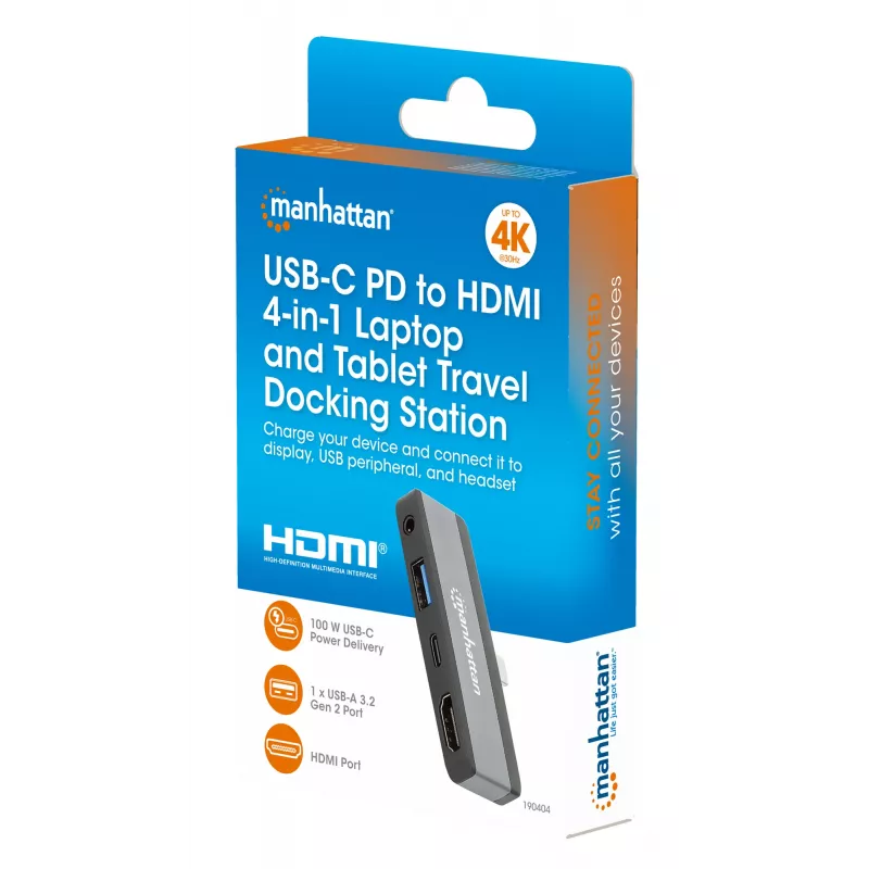 USB-C Travel Dock Manhattan 190404 4 Ports HDMI USB-A USB-C 3.5mm