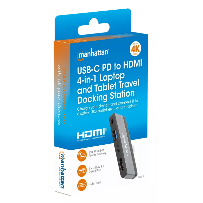 USB-C Travel Dock Manhattan 190404 4 Ports HDMI USB-A USB-C 3.5mm