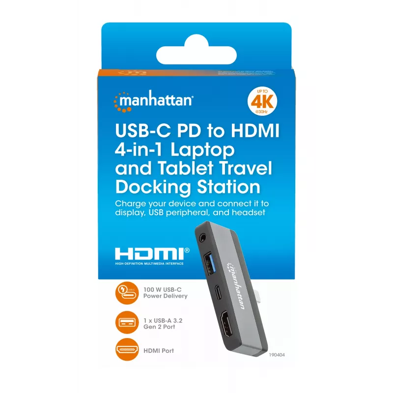 USB-C Travel Dock Manhattan 190404 4 Ports HDMI USB-A USB-C 3.5mm