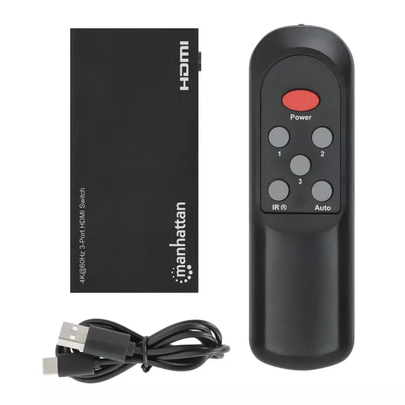 HDMI Switch 3x1 MANHATTAN 18G Automatic Manual IR Remote Control Black