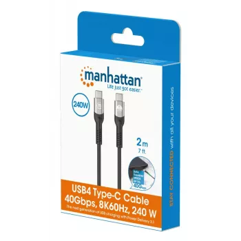 USB-C Male to USB-C Male Cable Manhattan 2m USB4 Gen 3x2 8K 60Hz