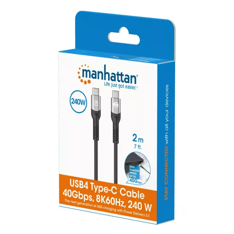 USB-C Male to USB-C Male Cable Manhattan 2m USB4 Gen 3x2 8K 60Hz