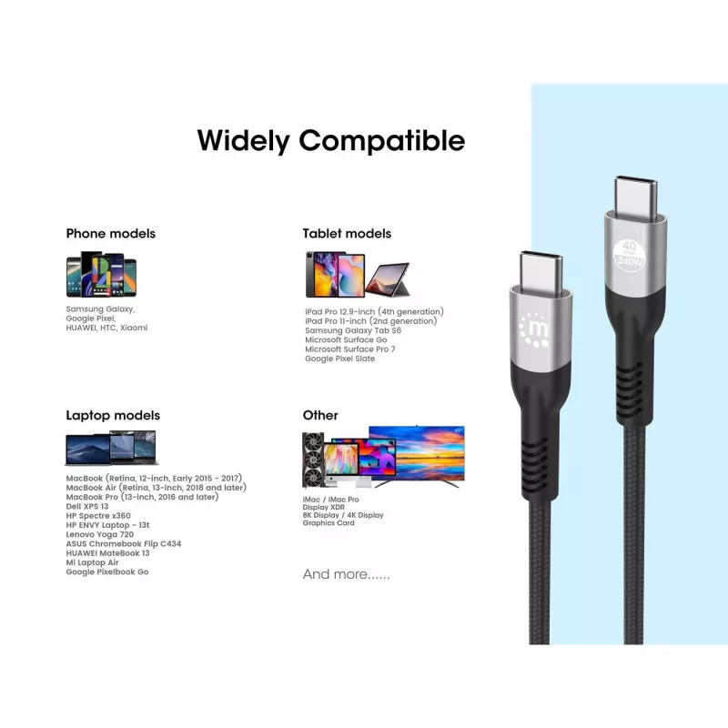 USB-C Male to USB-C Male Cable Manhattan 2m USB4 Gen 3x2 8K 60Hz