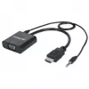 Manhattan HDMI to VGA (with Audio) Converter cable, 1080p, 30cm, Male to Female, Micro-USB Power Input Port for additional power if needed, Black, Three Year Warranty