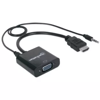 Manhattan HDMI to VGA (with Audio) Converter cable, 1080p, 30cm, Male to Female, Micro-USB Power Input Port for additional power if needed, Black, Three Year Warranty