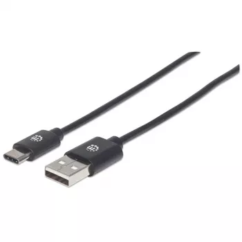 Manhattan USB-C to USB-A Cable, 1m, Male to Male, Black, 480 Mbps (USB 2.0), Hi-Speed USB, Lifetime Warranty, Equivalent to USB2AC1M