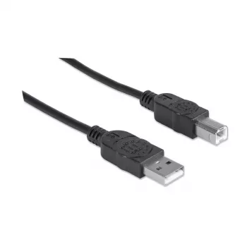 Manhattan USB-A to USB-B Cable, 5m, Male to Male, 480 Mbps (USB 2.0), Hi-Speed USB, Black, Lifetime Warranty, Equivalent to USB2HAB5M.
