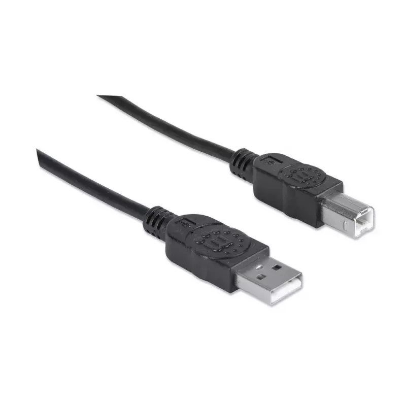 Manhattan USB-A to USB-B Cable, 5m, Male to Male, 480 Mbps (USB 2.0), Hi-Speed USB, Black, Lifetime Warranty, Equivalent to USB2HAB5M.