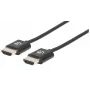 Manhattan HDMI Cable with Ethernet (Ultra Thin), 4K@60Hz (Premium High Speed), 0.5m, Male to Male, Black, Ultra HD 4k x 2k, Fully Shielded, Gold Plated Contacts, Lifetime Warranty
