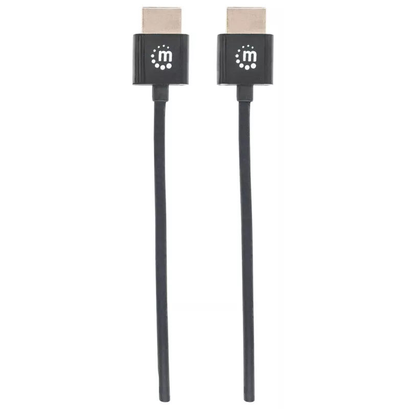 Manhattan HDMI Cable with Ethernet (Ultra Thin), 4K@60Hz (Premium High Speed), 0.5m, Male to Male, Black, Ultra HD 4k x 2k, Fully Shielded, Gold Plated Contacts, Lifetime Warranty