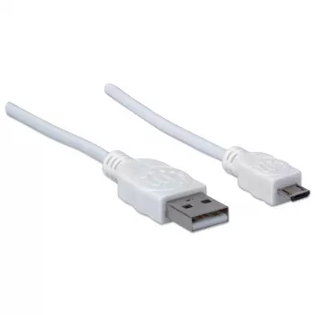 Manhattan USB-A to Micro-USB Cable, 1.8m, Male to Male, 480 Mbps (USB 2.0), Hi-Speed USB, White, Lifetime Warranty