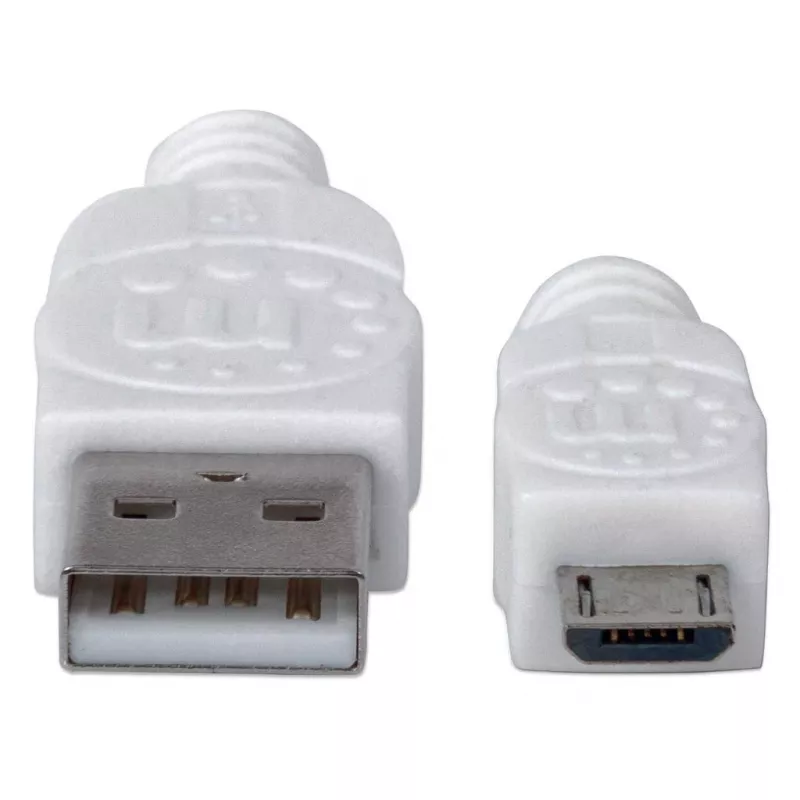 Manhattan USB-A to Micro-USB Cable, 1.8m, Male to Male, 480 Mbps (USB 2.0), Hi-Speed USB, White, Lifetime Warranty