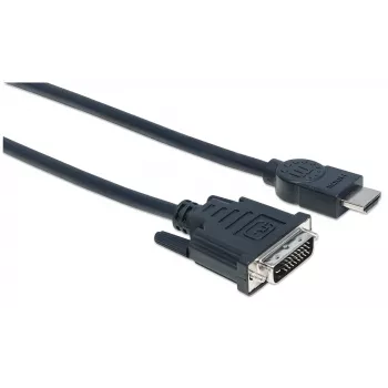 Manhattan HDMI to DVI-D 24+1 Cable, 3m, Male to Male, Black, Dual Link, Compatible with DVD-D, Lifetime Warranty, Equivalent to HDDVIMM3M