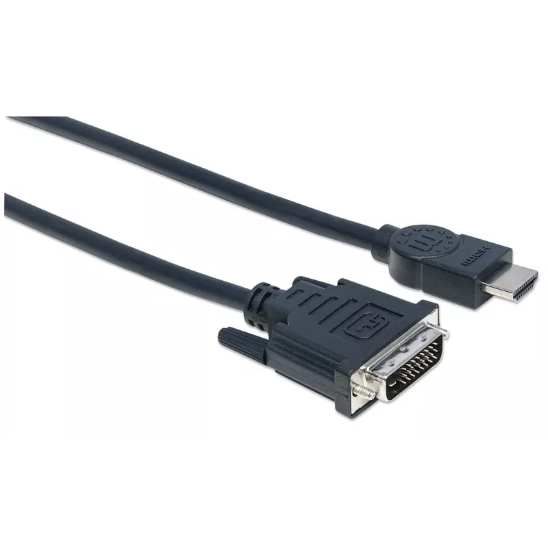 Manhattan HDMI to DVI-D 24+1 Cable, 3m, Male to Male, Black, Dual Link, Compatible with DVD-D, Lifetime Warranty, Equivalent to HDDVIMM3M