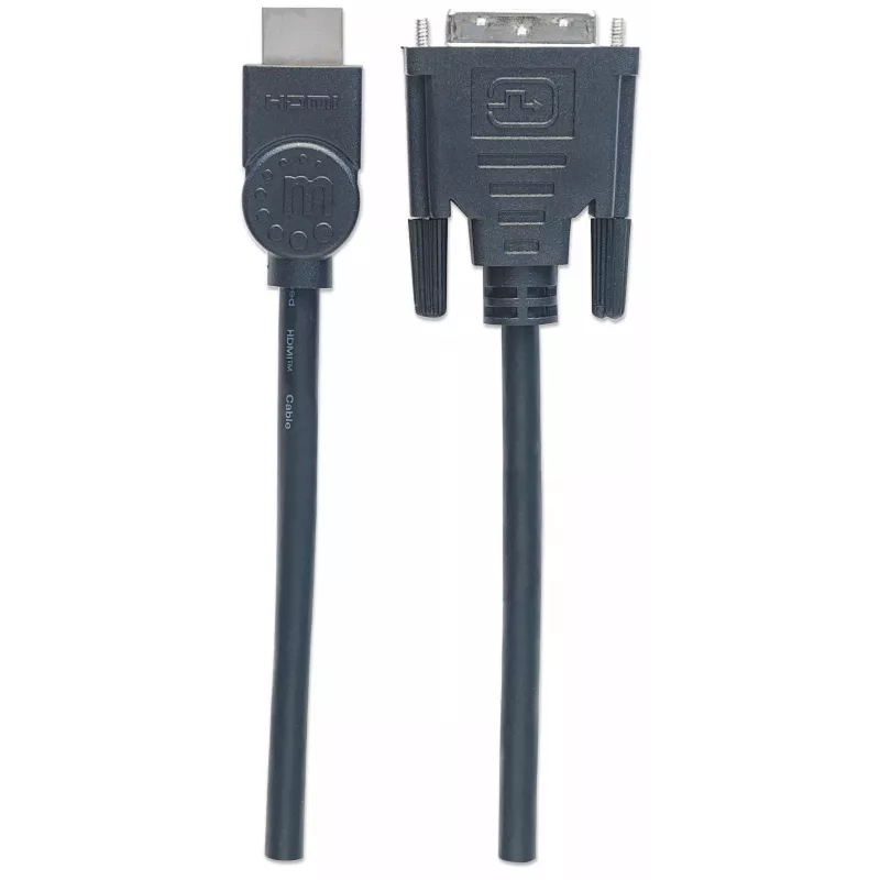 Manhattan HDMI to DVI-D 24+1 Cable, 3m, Male to Male, Black, Dual Link, Compatible with DVD-D, Lifetime Warranty, Equivalent to HDDVIMM3M