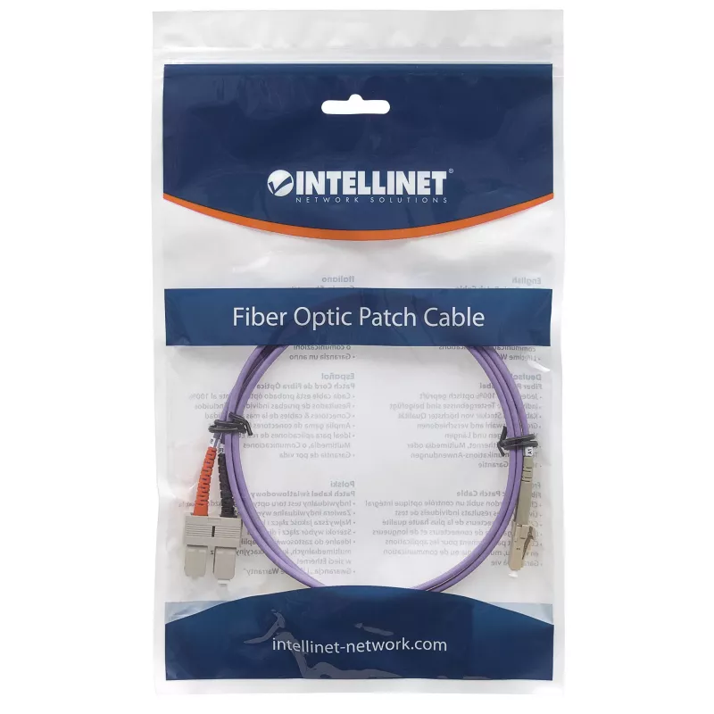 Intellinet Fiber Optic Patch Cable, OM4, LC/SC, 1m, Violet, Duplex, Multimode, 50/125 µm, LSZH, Fibre, Lifetime Warranty
