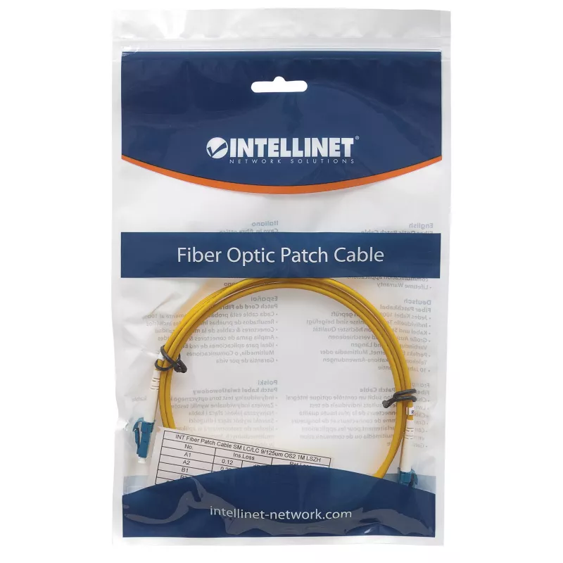 Intellinet Fiber Optic Patch Cable, OS2, LC/LC, 3m, Yellow, Duplex, Single-Mode, 9/125 µm, LSZH, Fibre, Lifetime Warranty