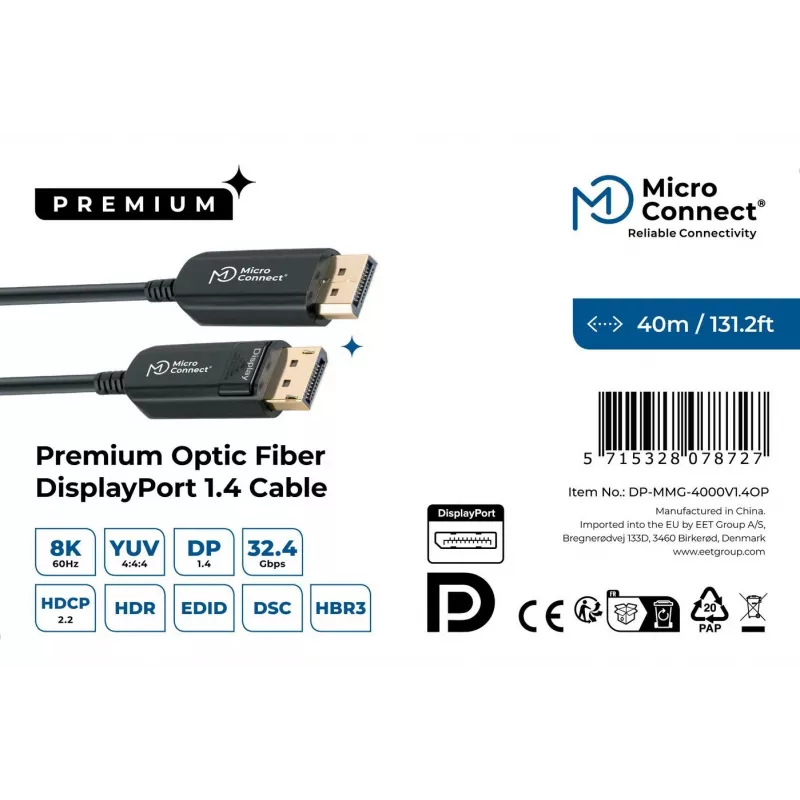 DisplayPort cable MicroConnect DP-MMG-4000V1.4OP — DisplayPort 1.4, supports up to 8K@60Hz