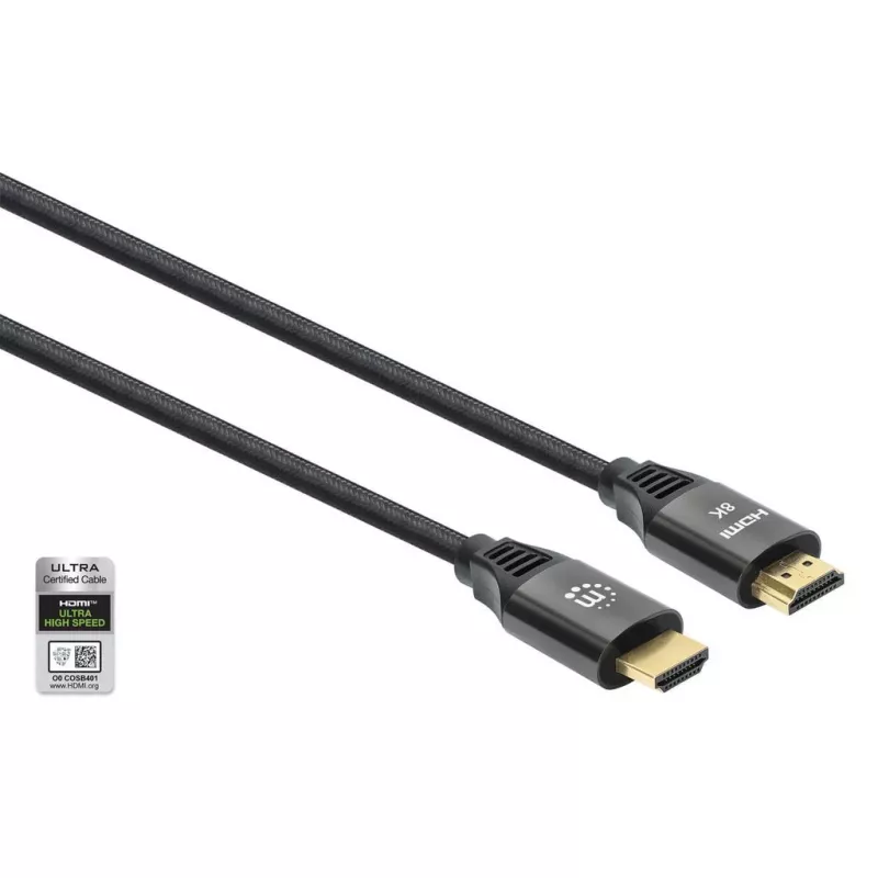 HDMI Cable with Ethernet Manhattan 8K@60Hz 2m Braided Male to Male Black