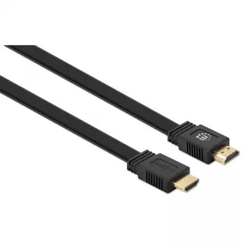Manhattan HDMI Cable with Ethernet (Flat), 4K@60Hz (Premium High Speed), 5m, Male to Male, Black, Ultra HD 4k x 2k, Fully Shielded, Gold Plated Contacts, Lifetime Warranty