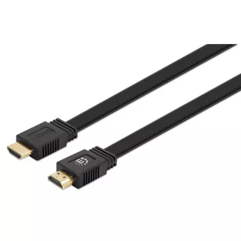 Manhattan HDMI Cable with Ethernet (Flat), 4K@60Hz (Premium High Speed), 10m, Male to Male, Black, Ultra HD 4k x 2k, Fully Shielded, Gold Plated Contacts, Lifetime Warranty