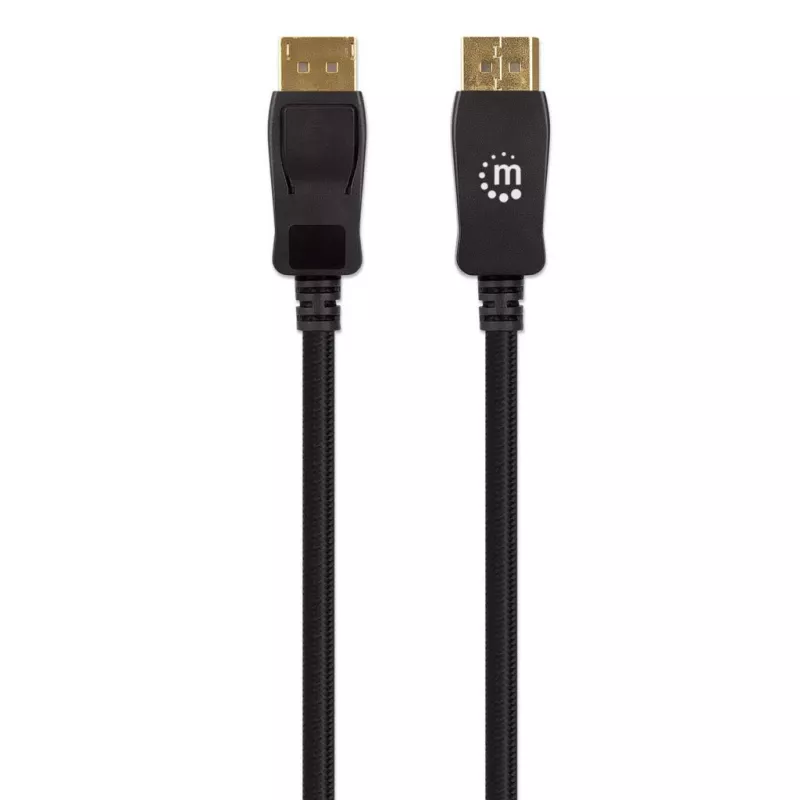 Manhattan DisplayPort 1.4 Cable, 8K@60hz, 3m, Braided Cable, Male to Male, With Latches, Fully Shielded, Black, Lifetime Warranty, Equivalent to DP14MM3M