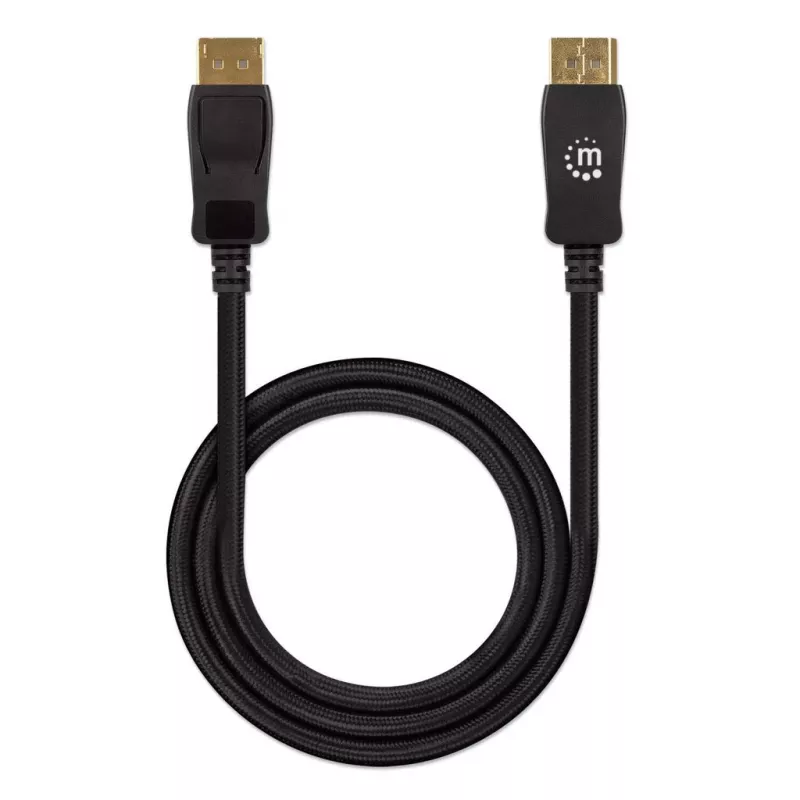 Manhattan DisplayPort 1.4 Cable, 8K@60hz, 3m, Braided Cable, Male to Male, With Latches, Fully Shielded, Black, Lifetime Warranty, Equivalent to DP14MM3M