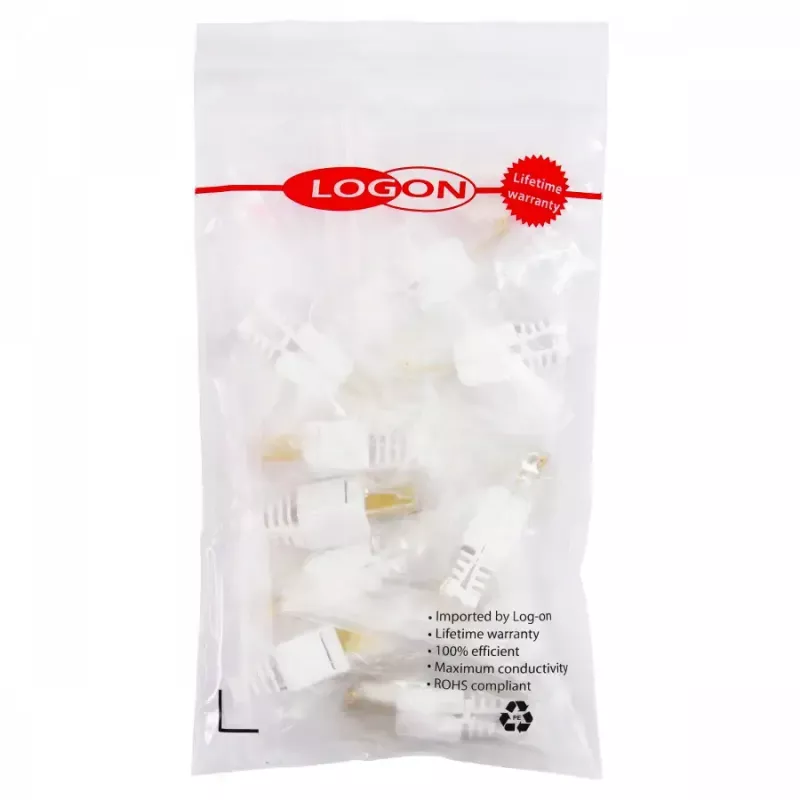 Wire connector LOGON TWP8P8TP RJ-45 Cat5e, transparent/white/yellow, pack of 10