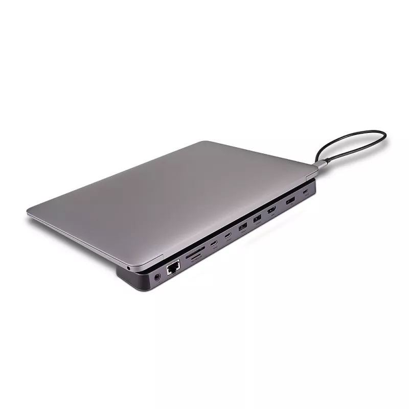 Lindy DST-Mini XT 810, USB-C Laptop Mini Docking Station with Single Display (8K) or Dual Display (4K60) and 100W Pass-Through Charging