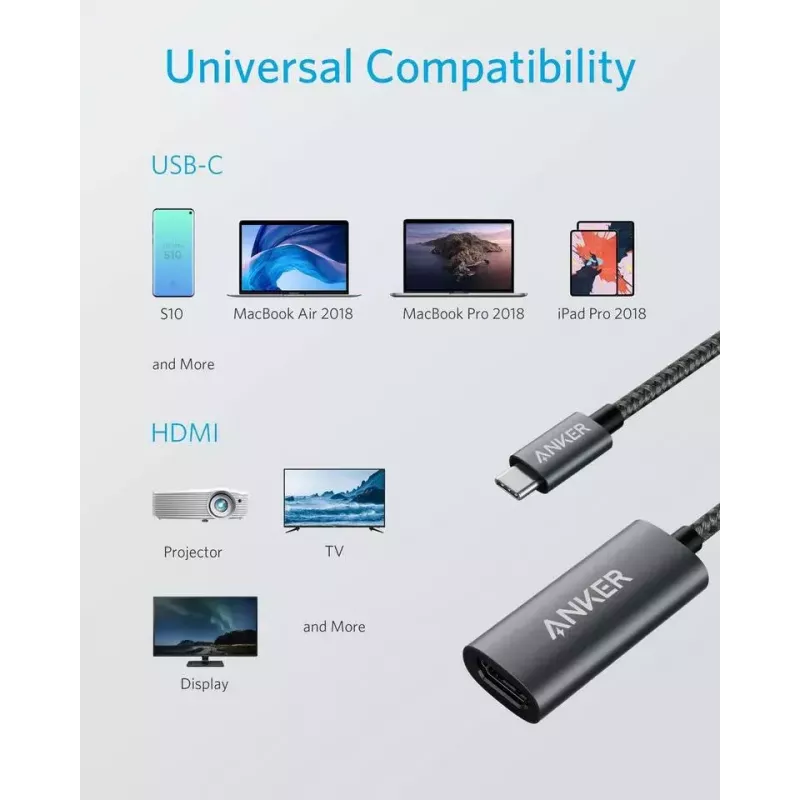 USB graphics adapter Anker A83120A1 — USB 3.2 Gen 1, Black/Grey, cable 0.15 m