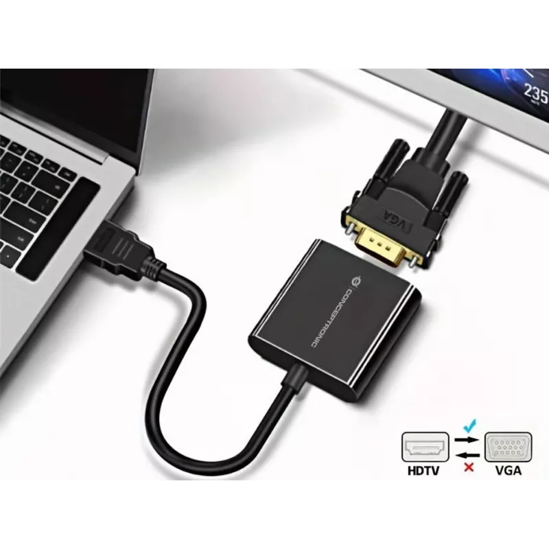 Conceptronic ABBY20B HDMI to VGA Adapter, 0.25 m, HDMI Type A (Standard), VGA (D-Sub), Male, Female, Straight